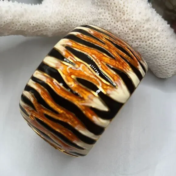 Gold Orange Black White Tiger Stipe Bangle Kenneth J Lane - Picture 6 of 15